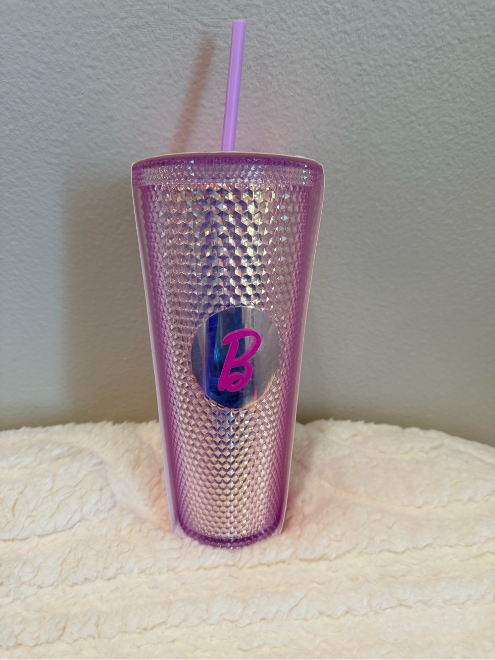 Barbie Pink Iridescent Studded Tumbler with Straw